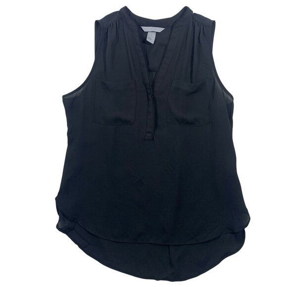 H&M Black  Sleeveless chiffon Tunic Tank Top  V-Neck size US 40 - Picture 1 of 6